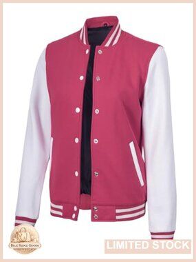 Fleece Bomber Jacket Women Snap Closure Letterman Varsity Style